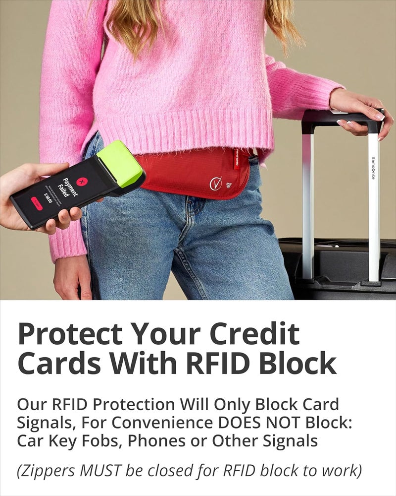 Vantamo Money Belt with RFID For Men & Women, Hidden Passport Holder for Travel, 2 Compartment Travel Fanny Pack for Women Anti Theft - Image 3